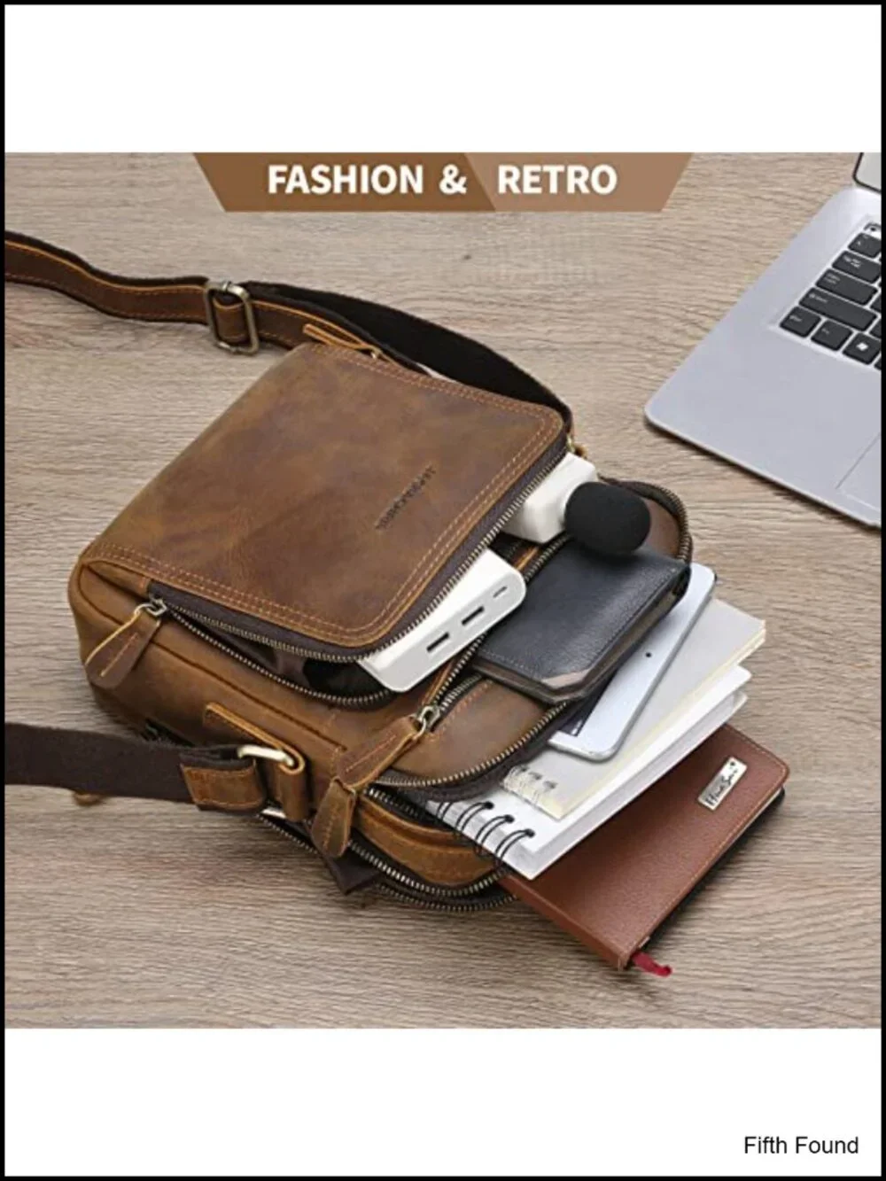 Genuine Cowhide Leather Messenger Bag Crossbody for Men 5 Zipper Pockets